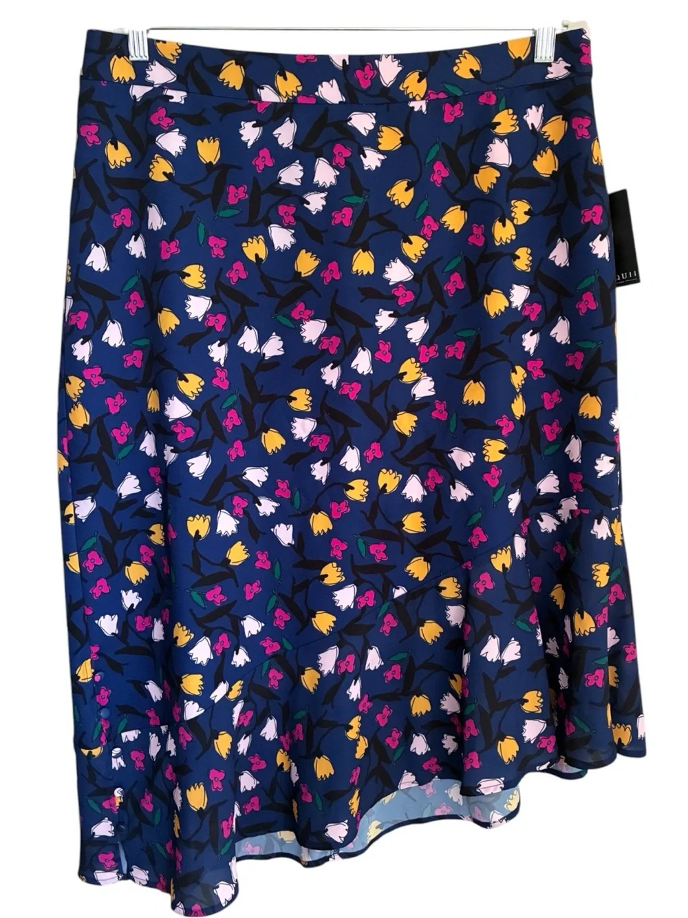 NWT Eloquii Navy Abstract Asymmetrical Confetti Floral A-Line Ruffle Skirt Sz 14